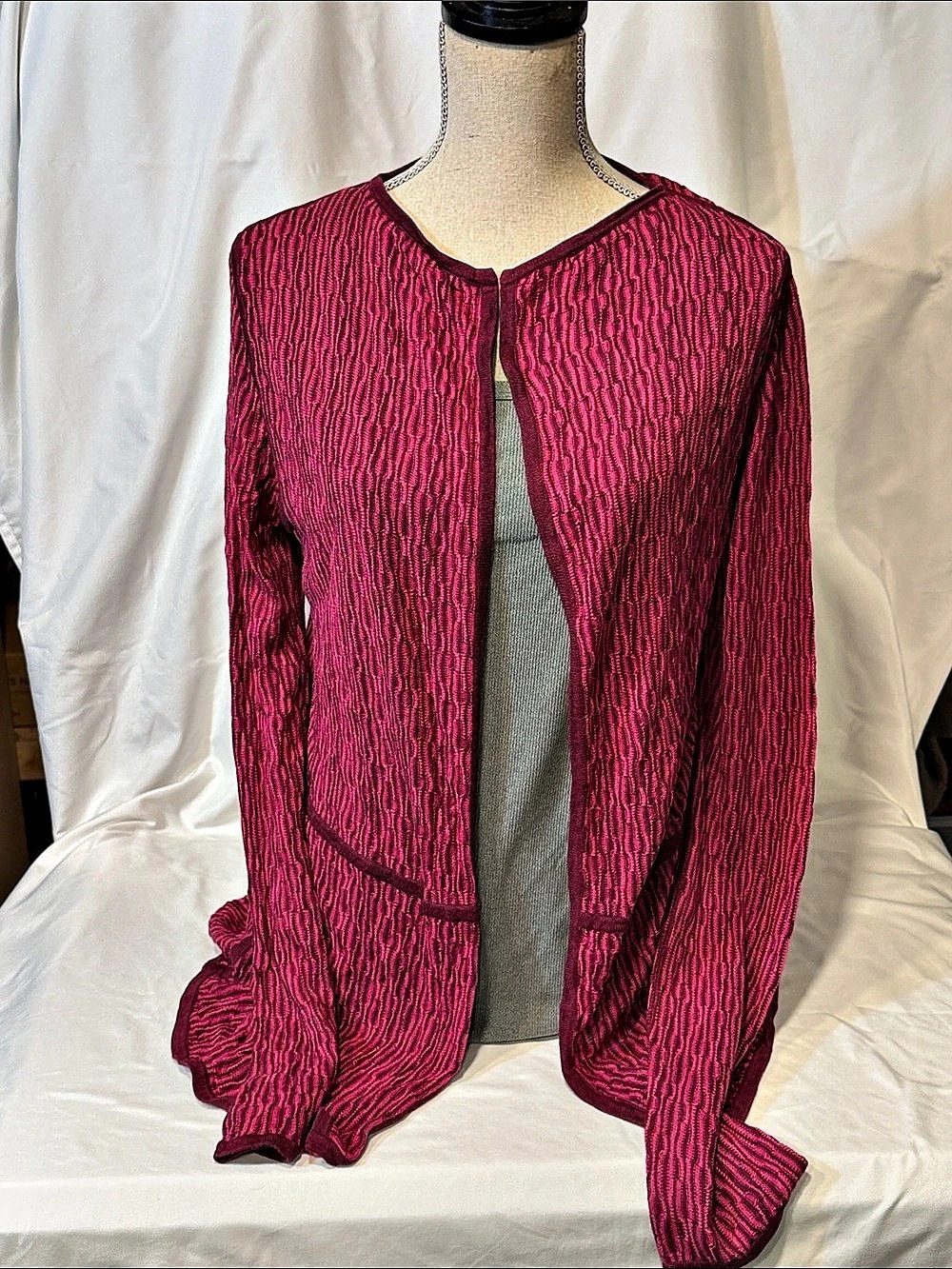 Sigrid Olsen Abstract Knit Cardigan Bright & Dark Pink Colors Size Medium